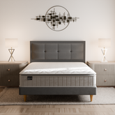 Melina Fabric Bed Frame + Somnuzยฎ Durafirm 10" Pillowtop Spring Mattress